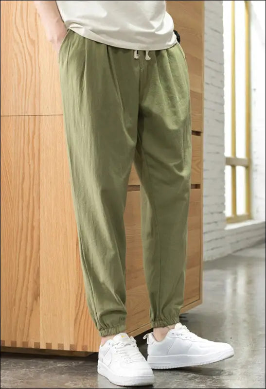 Casual Solid Color Mid-Waist Tethered Loose Jogger Pants