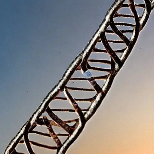 DNA double helix structure with frost coating against blue sky