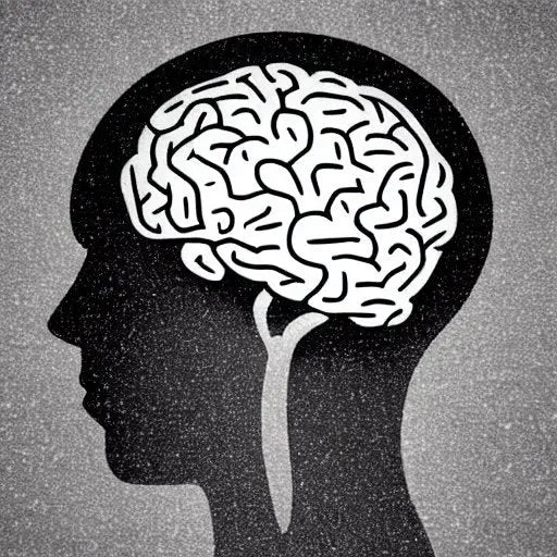 Silhouetted human head profile with white brain illustration inside