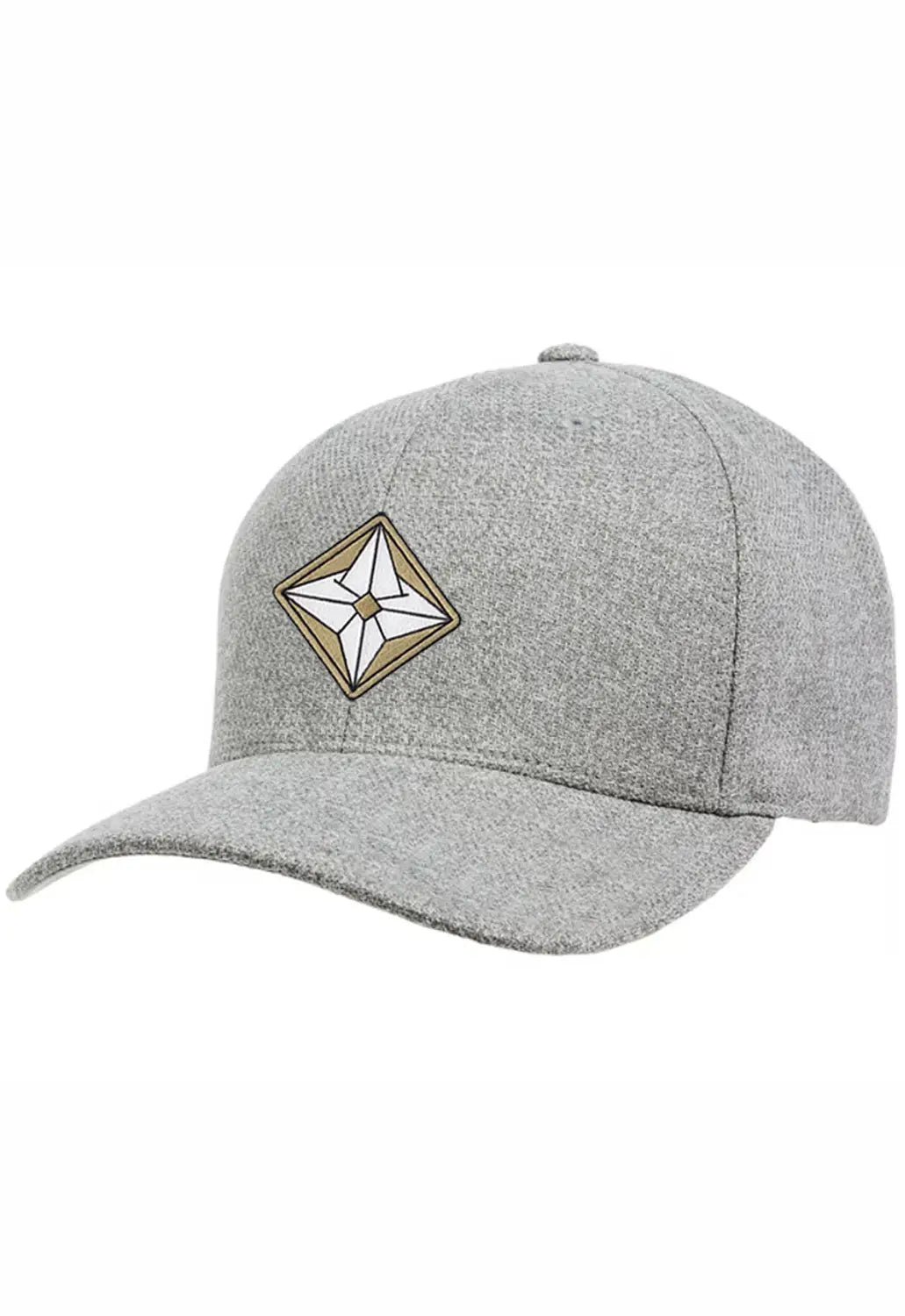 Gray baseball cap with geometric diamond emblem patch on front