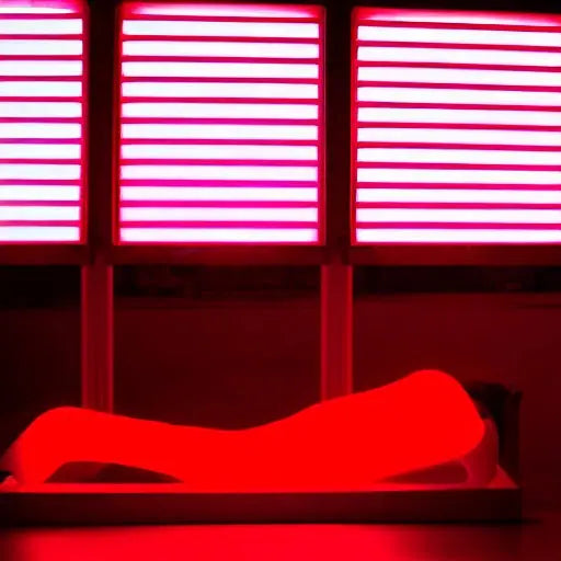 Red neon light therapy panel with horizontal glowing tubes emitting bright red light