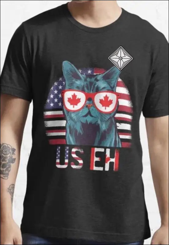 American Flag Canada Cat Graphic T - Shirt e27.0 | Emf - X
