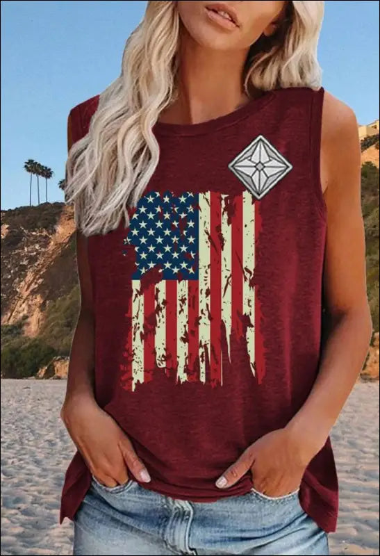 American Independence Day Flag Printed Round Neck Loose