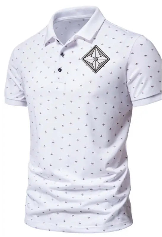 Anchor Pattern Printed Short-Sleeved Lapel Polo Shirt e46