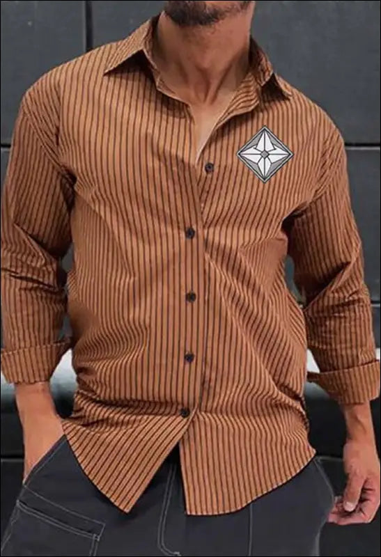 Autumn Turndown Neck Striped Men’s Shirt e34 | Emf Button