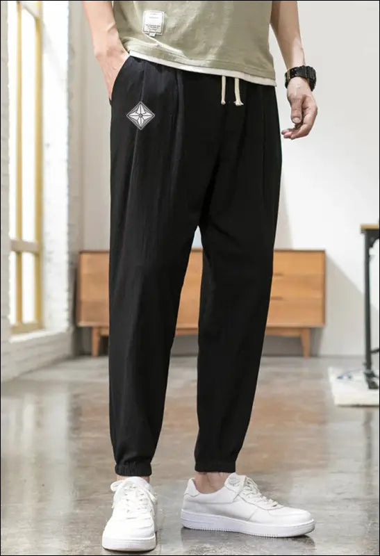 Casual Solid Color Mid - Waist Tethered Loose Jogger Pants
