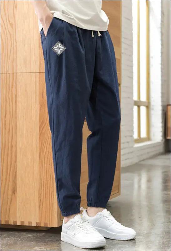 Casual Solid Color Mid - Waist Tethered Loose Jogger Pants