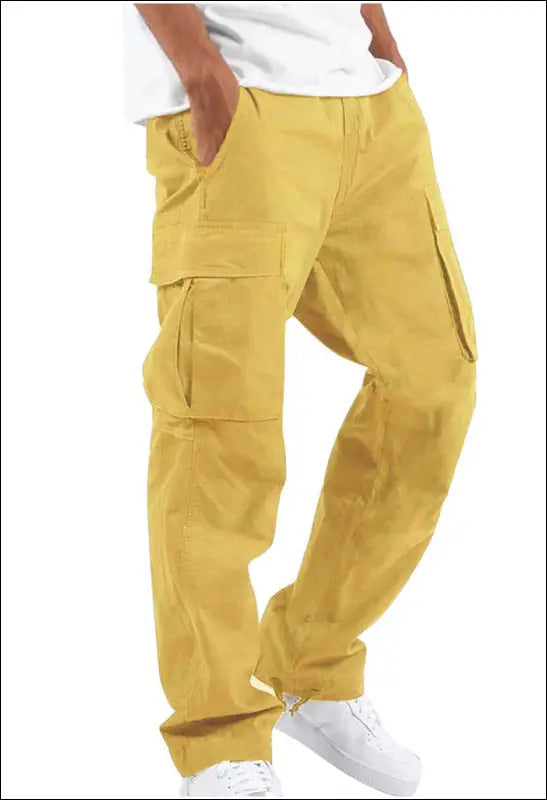 Casual Solid Mid-Rise Drawstring Multi-Pocket Cargo Pants