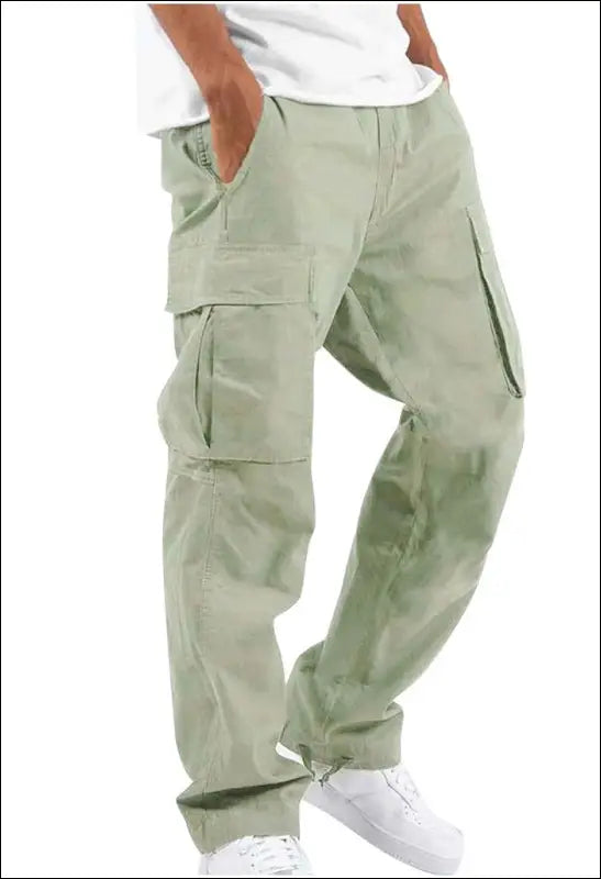 Casual Solid Mid - Rise Drawstring Multi - Pocket Cargo