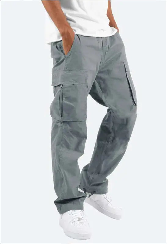 Casual Solid Mid-Rise Drawstring Multi-Pocket Cargo Pants