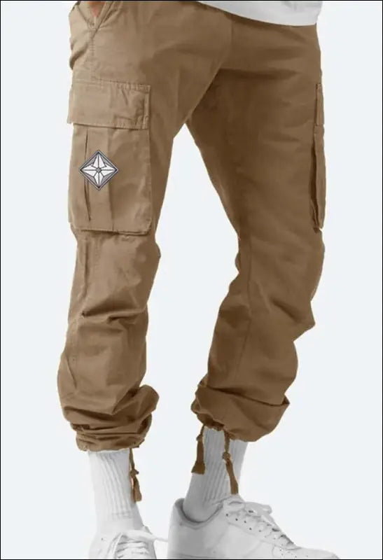Casual Solid Mid-Rise Drawstring Multi-Pocket Cargo Pants