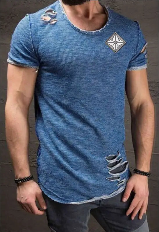 Cool Distressed Shirt e50.10 | Emf - Small / Blue - Men’s