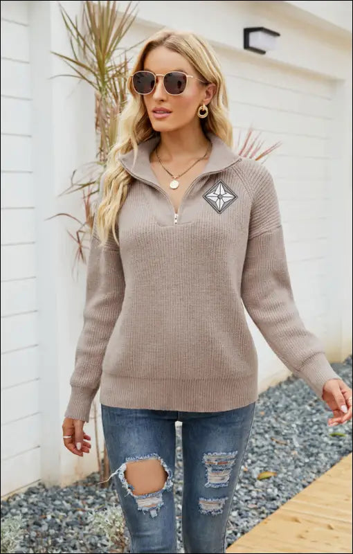 Cute Preppy Sweater e73.15 | Emf In Stock - Medium / Tan