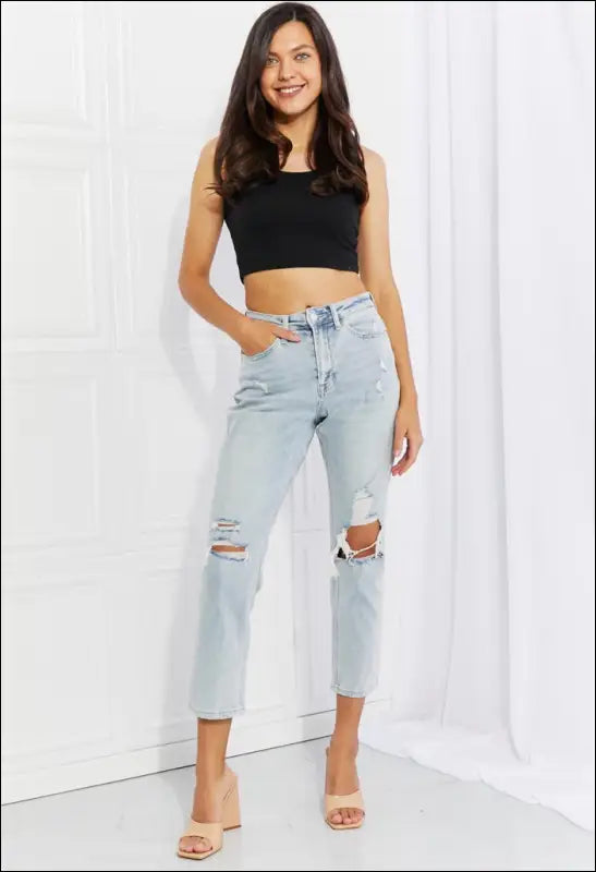 Full Size Distressed Cropped Jeans e44 | Emf - 00 / Hidden