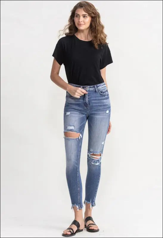 Full Size High Rise Distressed Skinny Jeans e25.0 | Emf