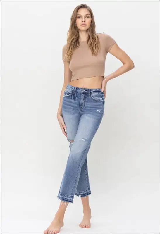 Full Size Lena High Rise Crop Straight Jeans e41 | Emf