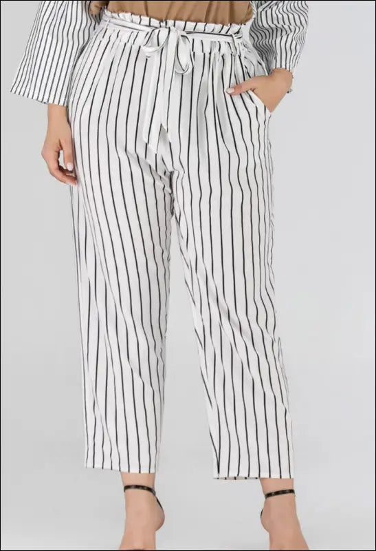 Full Size Striped Paperbag Waist Cropped Pants e27 | Emf