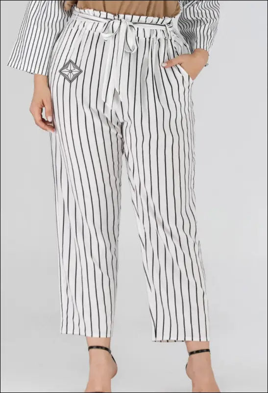 Full Size Striped Paperbag Waist Cropped Pants e27 | Emf