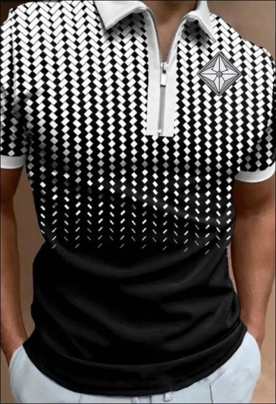 Geometric Pattern Patchwork Short Sleeve Polo Shirt e35