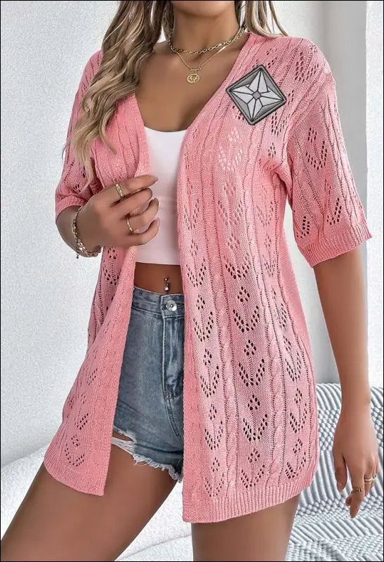 Hollow Out Cutout Short Sleeve Knitted Cardigan e98 | Emf