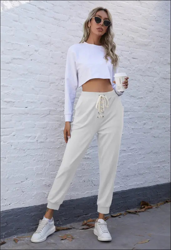 Lace Up Cropped Joggers with Pockets Pants e26 | Emf