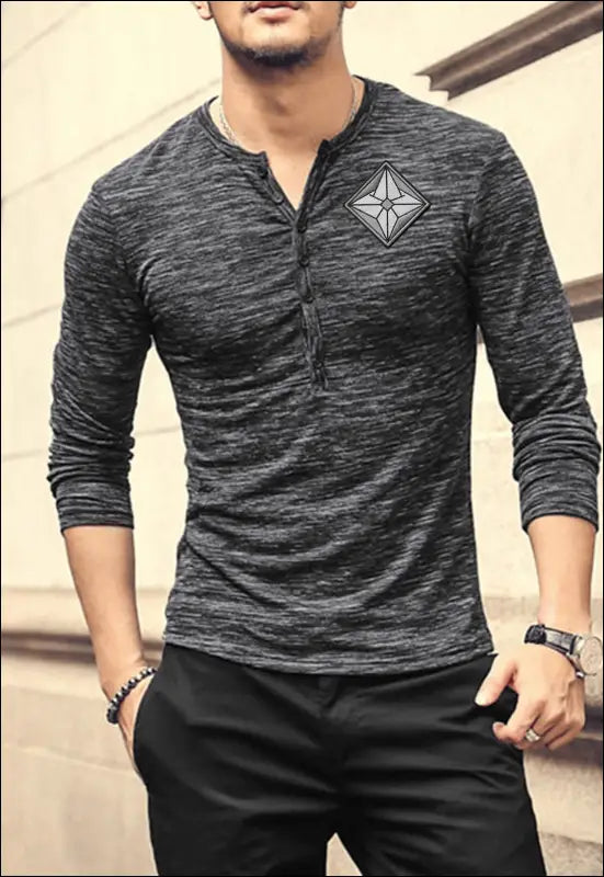 Long Sleeve Henley Shirt e16.0 | Emf - Small / Black