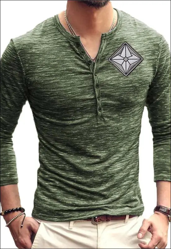 Long Sleeve Henley Shirt e16.0 | Emf - Small / Dark Green