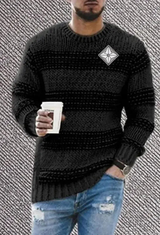 Men AuraShield Round Stripe Knitted Sweater e86 | Emf Sweater Clearance