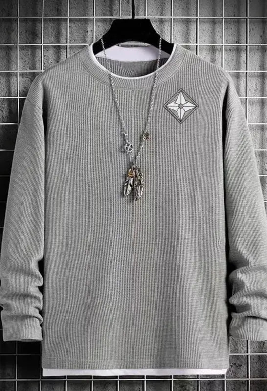 Men Casual AuraShield Round Neck Long Sleeve Loose