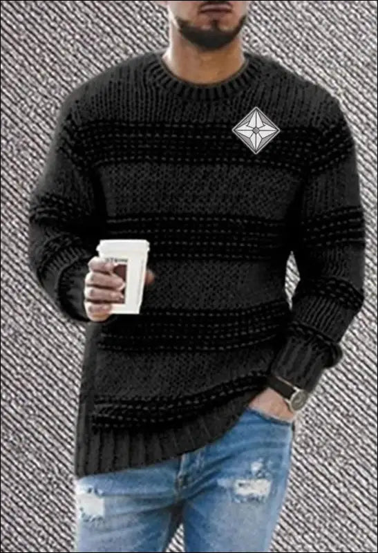 Men Fashion Round Stripe Knitted Sweater e86 | Emf In Stock