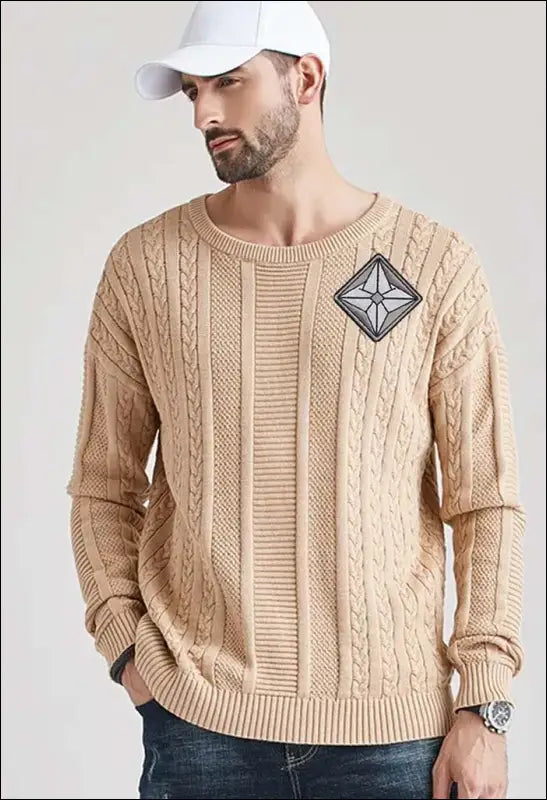 Men Fashion Solid Color Cotton Knitted Long Sleeve Sweater