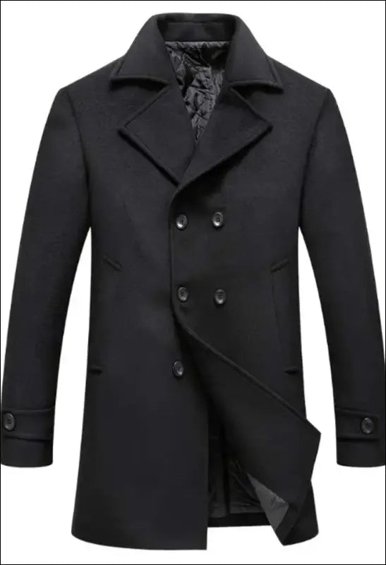 Men’s fashionable double-breasted lapel mid-length wool