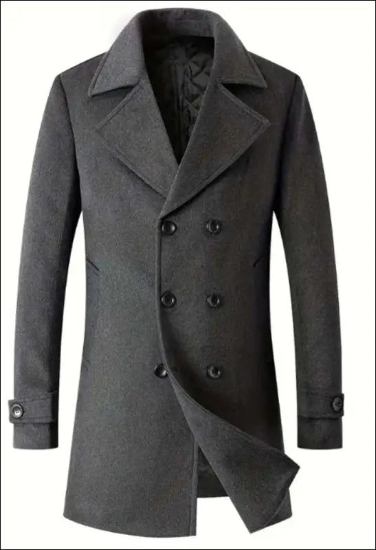 Men’s fashionable double-breasted lapel mid-length wool