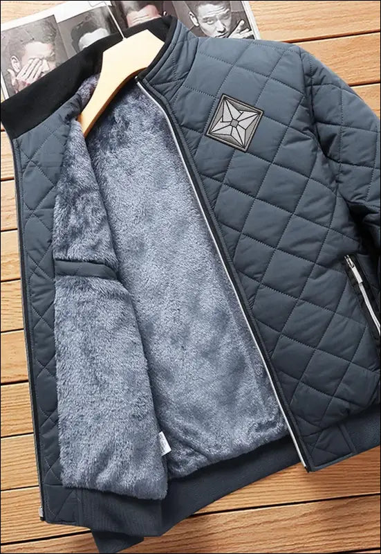 Men’s Slim Fit Bomber Diamond Pattern Fleece Lined e23