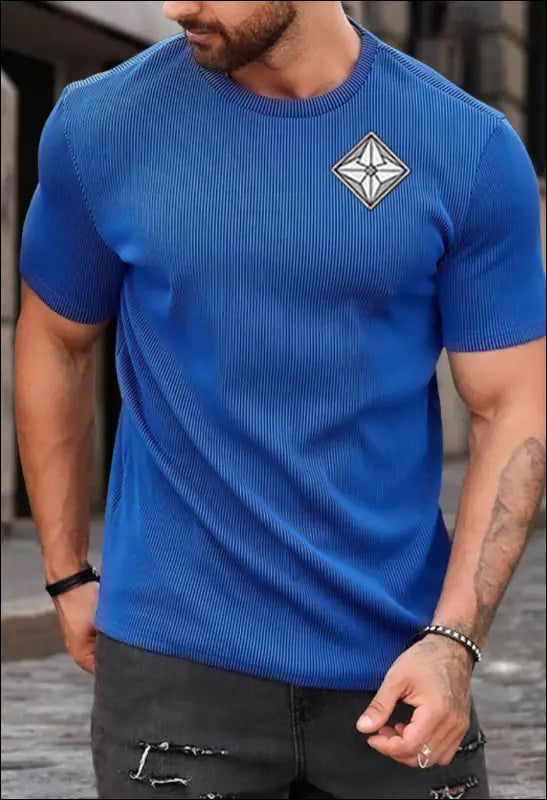 Mens Fashion Solid Color Loose Stripe Short-Sleeved T-Shirt