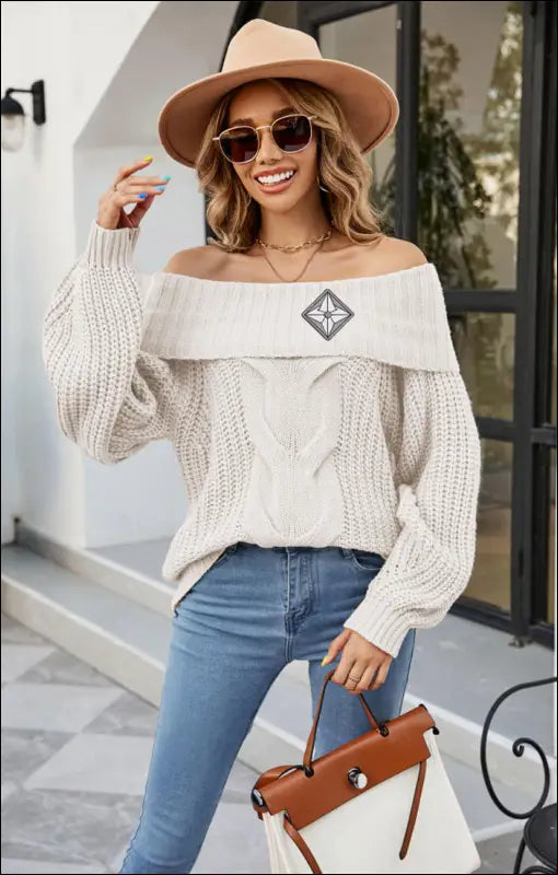 Off The Shoulder Knit Sweater e59.0 | Emf - Small / White