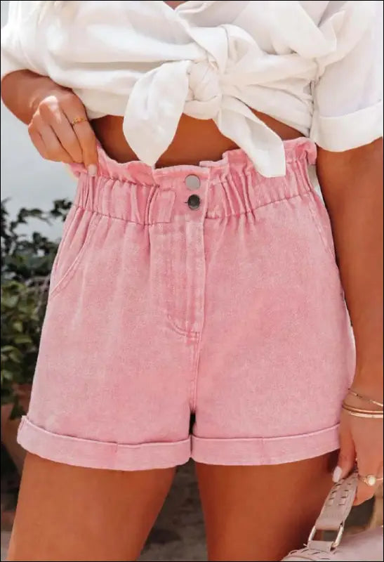 Paperbag Waist Denim Shorts e61.0 | Emf - 6 / Hidden / Pink