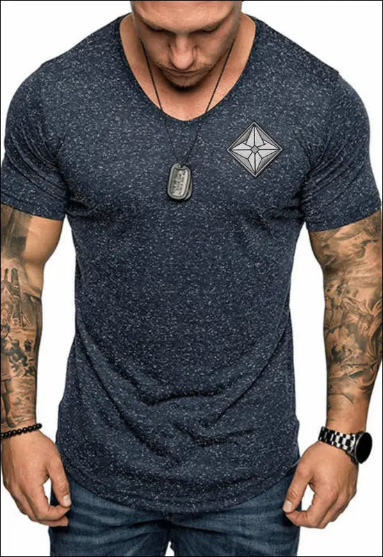Short Sleeve V Neck Shirt e32.0 | Emf - Medium / Dark Blue