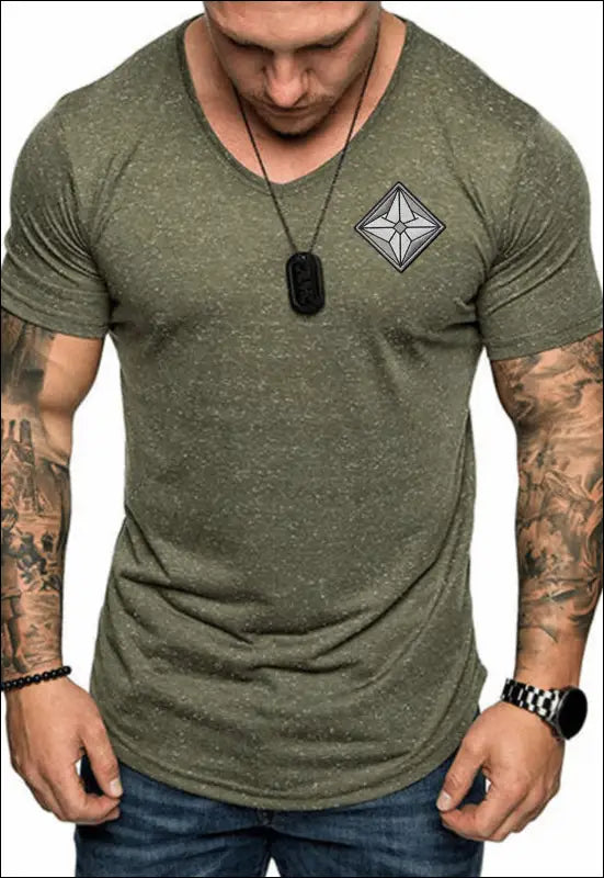 Short Sleeve V Neck Shirt e32.0 | Emf - Medium / Dark Green