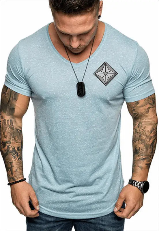 Short Sleeve V Neck Shirt e32.0 | Emf - Medium / Light Blue