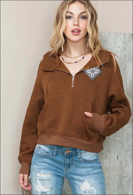 Solid Color Pullover Sweatshirt Women Autumn Top Hoodie e24