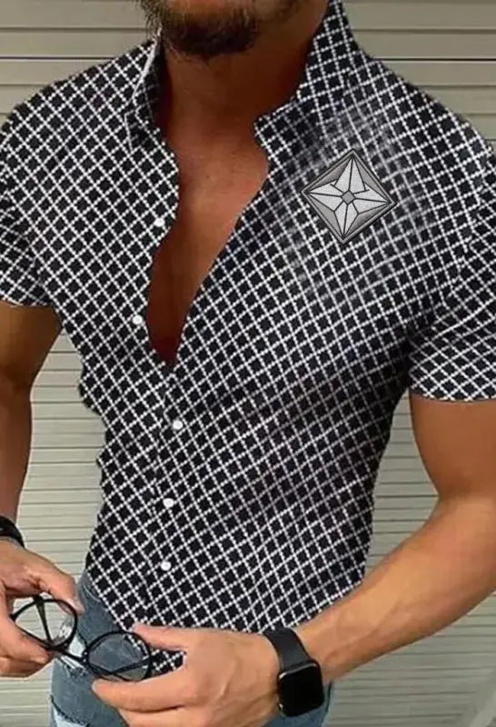 Solrix | AuraShield | Men's | Slim Fit | Short-Sleeved Lapel Shirt e42 | Emf Button Up |