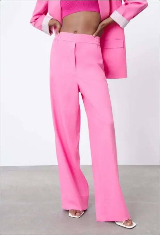 Spring Women Rose Pink Straight Long Dress Pants e62 | Emf