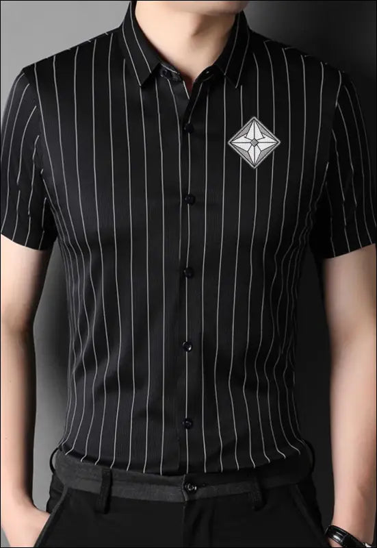 Stripe Short Sleeve Button Up e119 | Emf Shirt - Small