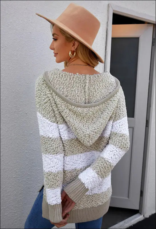 Striped Popcorn Knit Hooded Sweater e79.0 | Emf - Women’s