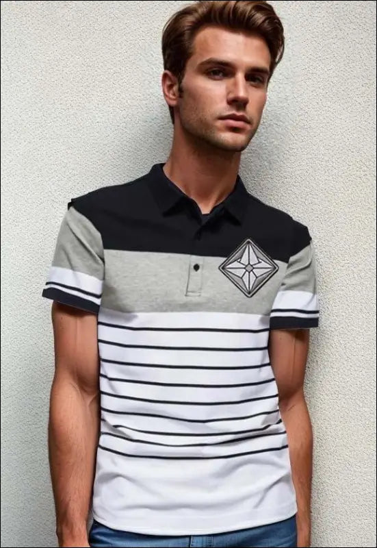 Striped Short Sleeve Polo e15.0 | Emf - Small / Gray