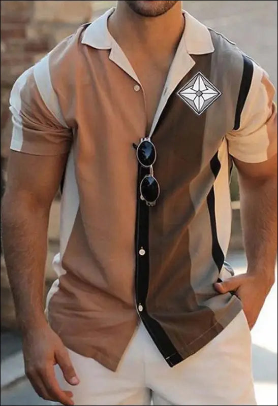 Summer Casual Striped Colorblock Shirt e37 | Emf Button Up