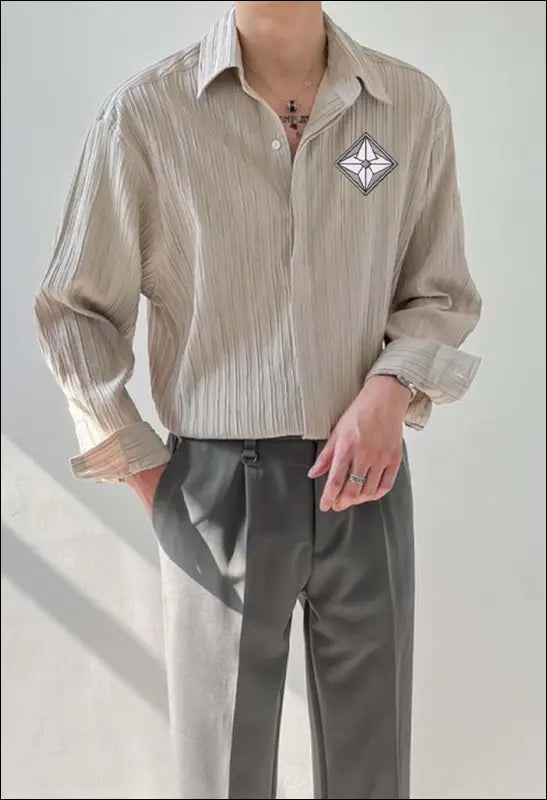 Textured Pure Color Casual Men’s Long Sleeve Shirt e33