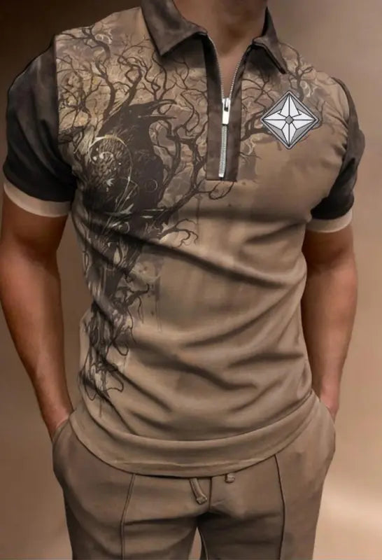 Vessel | Casual AuraShield Printing Zipper Up Short Sleeve Polo Shirt e29.10 | Emf Polo Clearance