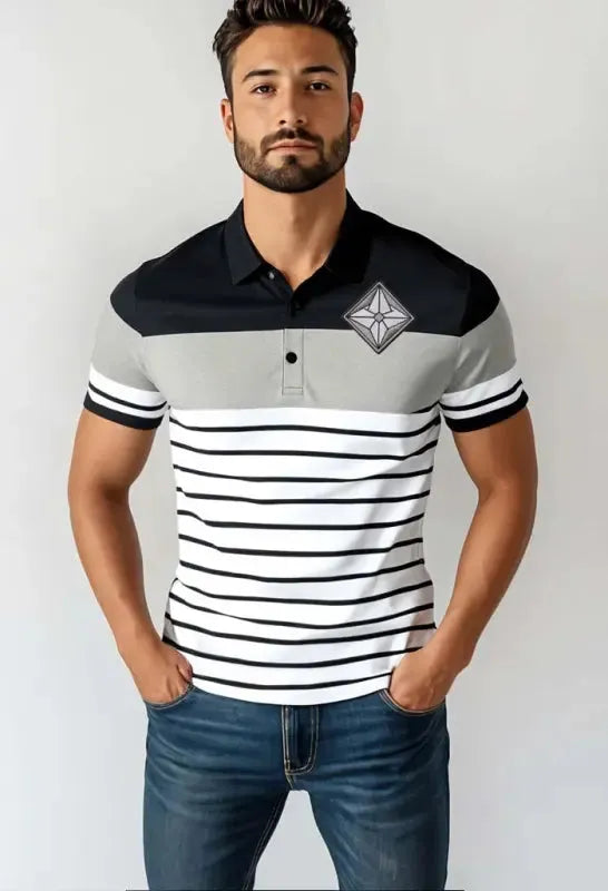 Vexus | AuraShield Men’s Striped Short Sleeve Polo e15.0